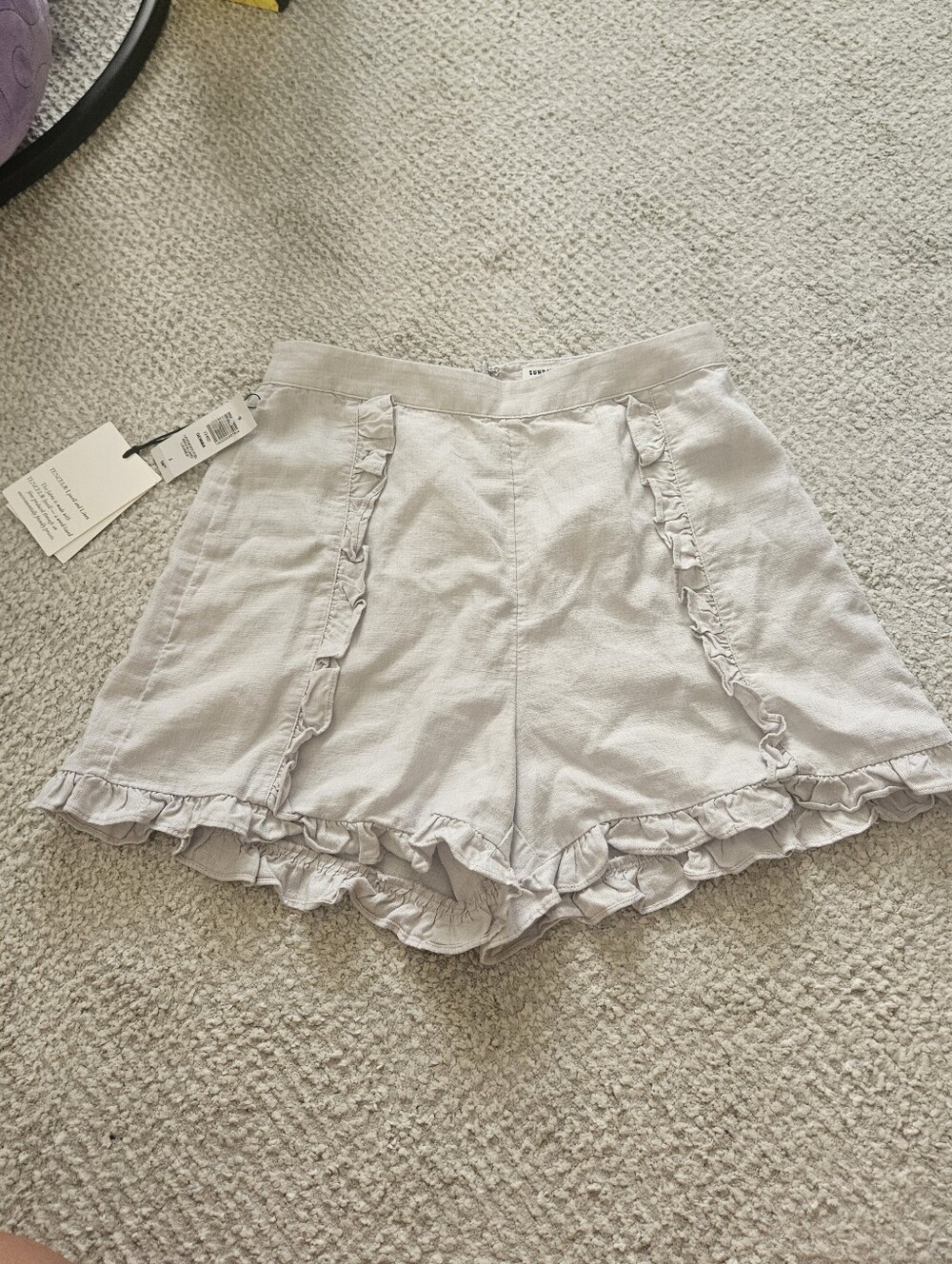 SUNDAY BEST Gemma Shorts Lavender Fog Ruffles Linen Blend Size 2 Aritzia